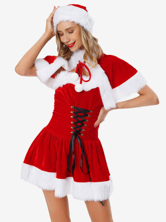 女性用 クリスマス チュニック コーヒー ブラウン ハット マント ドレス ポリエステル クリスマス ホリデー コスチューム