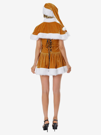 女性用 クリスマス チュニック コーヒー ブラウン ハット マント ドレス ポリエステル クリスマス ホリデー コスチューム
