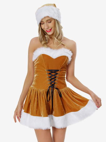 女性用 クリスマス チュニック コーヒー ブラウン ハット マント ドレス ポリエステル クリスマス ホリデー コスチューム