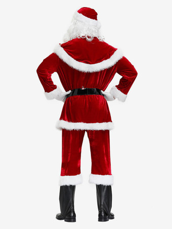 男性のクリスマスコスチュームフルセットブルゴーニュポリエステルファイバーハットサッシュグローブポリエステルカラーブロッククリスマスホリデーコスチューム