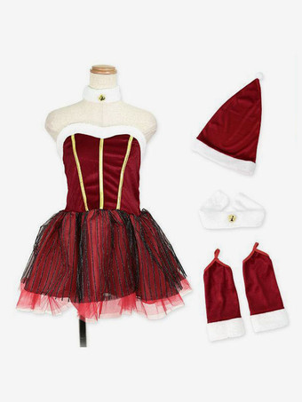 女性用 クリスマス セット 赤い帽子 ドレス 手袋 ポリエステル クリスマス ホリデー コスチューム