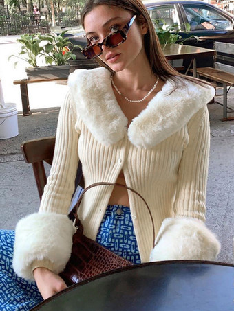 セーターカーディガンホワイトライクラスパンデックスボタン長袖ターンダウンカラーオーバーコート