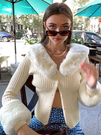 セーターカーディガンホワイトライクラスパンデックスボタン長袖ターンダウンカラーオーバーコート