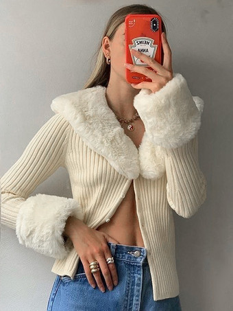 セーターカーディガンホワイトライクラスパンデックスボタン長袖ターンダウンカラーオーバーコート