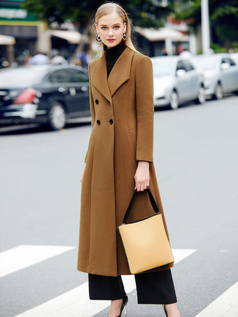 color camel Abrigo de mezcla de lana gris con solapa grande clásico cruzado abrigo de invierno midi para mujer 2025