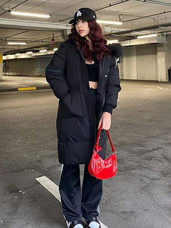 ブラック 女性のためのフグコートエクリュホワイト厚みのある冬のアウターウェア