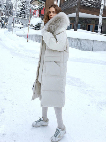 女性のためのフグコートエクリュホワイト厚みのある冬のアウターウェア