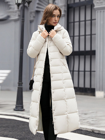 アイボリー レディースコート ベルト付き 取り外し可能 フェイクファーカラー フード付き 冬用コート