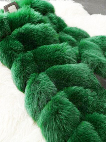 グリーン フェイクファーベスト エコフレンドリー 冬用 ノースリーブ ミディジャケット レディース 2025