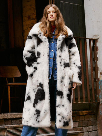 Faux Fur Coats Turndown Collar Oversized Chic Animal Print Winter Outerwear