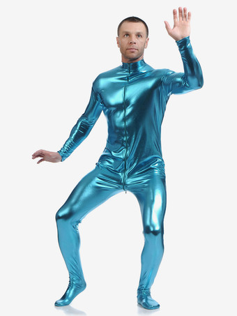 メタリック全身タイツ　ジャンプスーツ　ライトスカイブルー　大人用　 ハロウィン