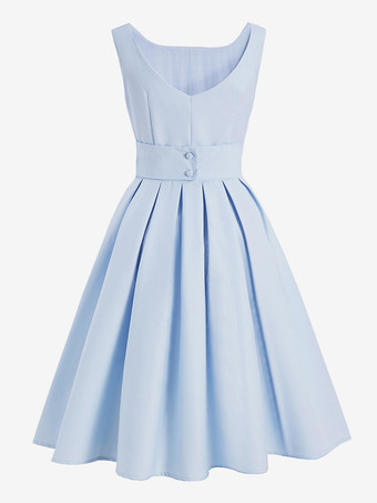 ヴィンテージ グラマー ドレス ブラック 1950 年代 オードリー ヘップバーン スタイル プリーツ ノースリーブ スクエア ネック ミディアム ロカビリー ドレス