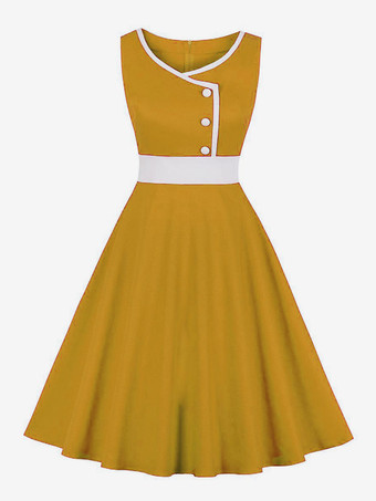 ヴィンテージドレス 1950年代オードリー・ヘップバーン風 ツートーン ノースリーブ 女性 スウィングワンピース