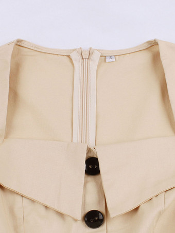 レトロワンピース　2025　50年代　ハーフスリーブ　コットン　スクエアネック　アプリコット　サマー結婚式二次会お呼ばれ発表会スイングワンピース