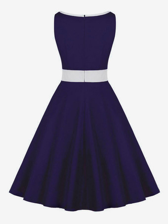 ヴィンテージドレス 1950年代オードリー・ヘップバーン風 ツートーン ノースリーブ 女性 スウィングワンピース