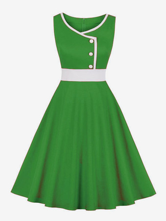 ヴィンテージドレス 1950年代オードリー・ヘップバーン風 ツートーン ノースリーブ 女性 スウィングワンピース