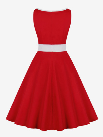 ヴィンテージドレス 1950年代オードリー・ヘップバーン風 ツートーン ノースリーブ 女性 スウィングワンピース