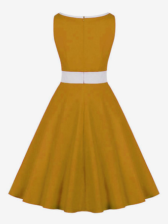 ヴィンテージドレス 1950年代オードリー・ヘップバーン風 ツートーン ノースリーブ 女性 スウィングワンピース