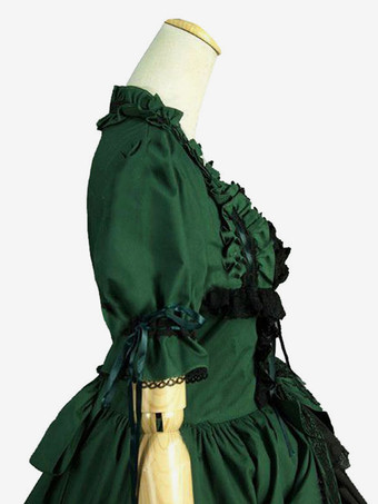 グリーン レトロ コスチューム レース マリー アントワネット コスチューム ポリエステル ドレス 女性用 レトロ チュニック 18世紀 コスチューム