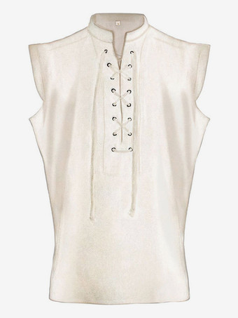 ホワイト 黒ヴィンテージトップヴィンテージレースアップノースリーブポリエステルポリエステル繊維チョッキレトロコスチューム男性用 バーガンディ