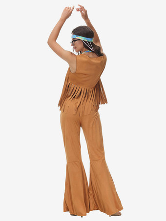 Costume Vintage Café Marron Rétro Costumes Femmes Imprimé Fleuri Polyester Ensemble 1970s