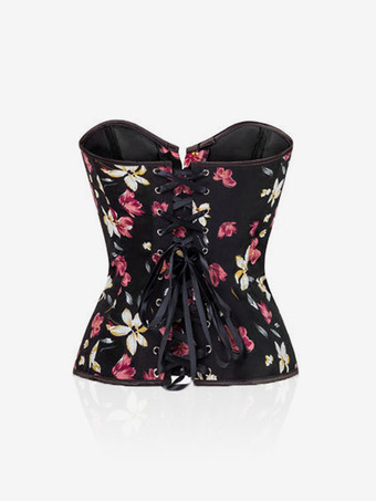 ブラック Vネック セクシー レースアップ ボタン 花柄 レディース レディース ビスチェ