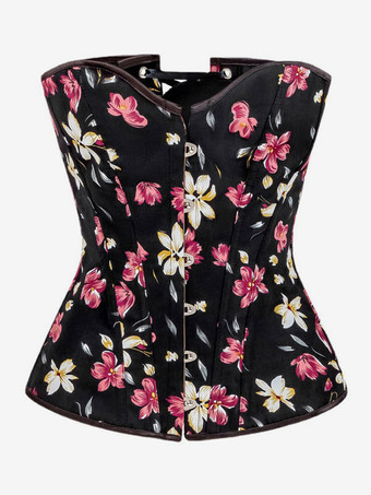 ブラック Vネック セクシー レースアップ ボタン 花柄 レディース レディース ビスチェ