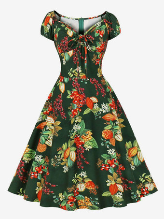 ヴィンテージドレス　1950年代オードリー・ヘップバーン風　ライトスカイブルー　花柄　半袖　二次会　お呼ばれ　発表会　ロカビリーワンピース
