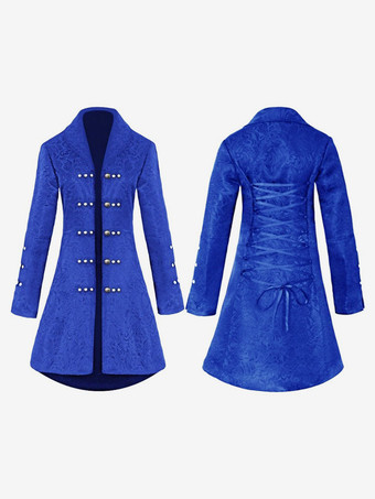 ブルー ブルーヴィンテージトップヴィンテージボタン長袖ポリエステルポリエステル繊維オーバーコート男性用レトロコスチューム