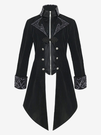 ブラック 黒のヴィンテージトップヴィンテージボタン長袖ポリエステルポリエステル繊維オーバーコート男性のためのレトロな衣装 バーガンディ