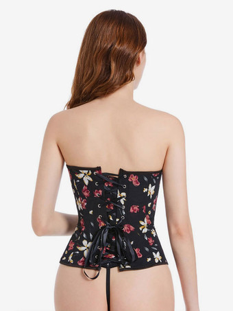 ブラック Vネック セクシー レースアップ ボタン 花柄 レディース レディース ビスチェ