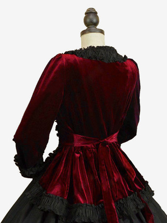 黒いレトロコスチュームボウズポリエステルドレス女性のマリーアントワネットコスチュームレトロチュニック18世紀のコスチューム