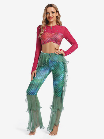 パープル ベリーダンス パンツ 大人用 パープル クリスマス セット ポリエステル セクシー 女性 パフォーマンス コスチューム