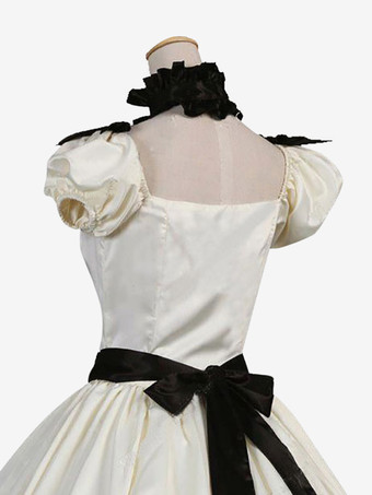 Ecru White Retro Costumes女性用フリルズポリエステルチュニックドレスレトロマリーアントワネットコスチュームマスカレードボールガウン