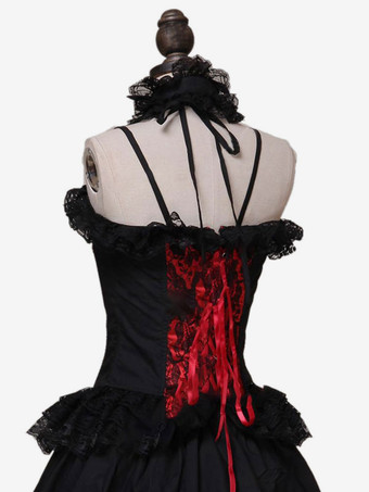 レッドレトロコスチュームフリルポリエステルチョーカー女性のレトロなチュニックマリーアントワネットコスチューム18世紀のコスチューム バーガンディ