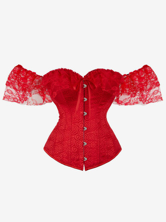 レッド 女性のための黒の V ネックのセクシーなレースアップ レース プリント女性のコルセット