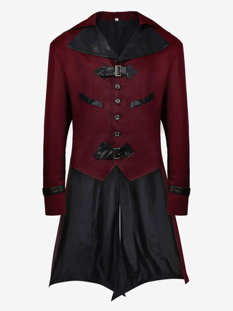 ブルーヴィンテージトップヴィンテージボタン長袖ポリエステルポリエステル繊維オーバーコート男性用レトロコスチューム バーガンディ