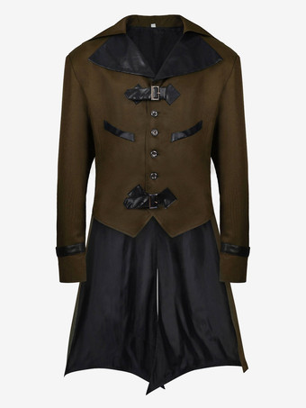 ブルーヴィンテージトップヴィンテージボタン長袖ポリエステルポリエステル繊維オーバーコート男性用レトロコスチューム バーガンディ