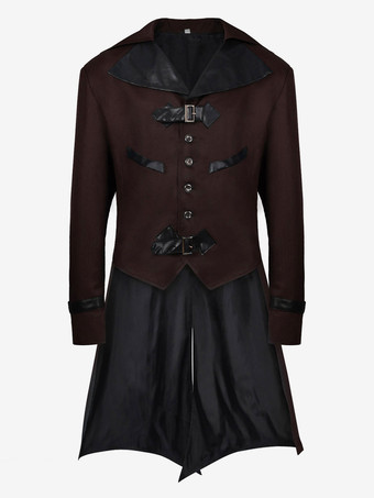 ブルーヴィンテージトップヴィンテージボタン長袖ポリエステルポリエステル繊維オーバーコート男性用レトロコスチューム バーガンディ