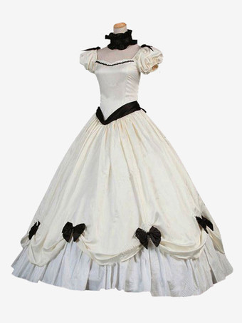 Ecru White Retro Costumes女性用フリルズポリエステルチュニックドレスレトロマリーアントワネットコスチュームマスカレードボールガウン