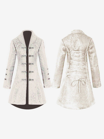 ホワイト ブルーヴィンテージトップヴィンテージボタン長袖ポリエステルポリエステル繊維オーバーコート男性用レトロコスチューム