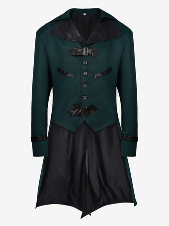 ブルー ブルーヴィンテージトップヴィンテージボタン長袖ポリエステルポリエステル繊維オーバーコート男性用レトロコスチューム バーガンディ