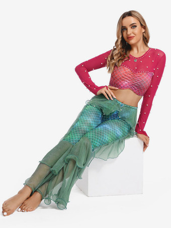 ベリーダンス パンツ 大人用 パープル クリスマス セット ポリエステル セクシー 女性 パフォーマンス コスチューム