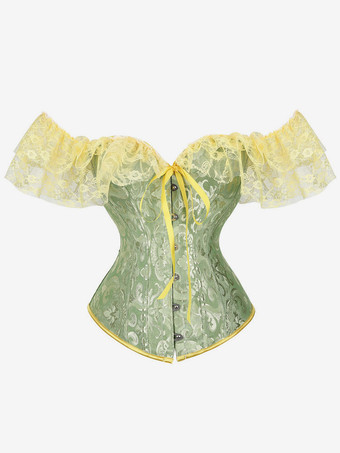 ライトグリーン 女性のための黒の V ネックのセクシーなレースアップ レース プリント女性のコルセット
