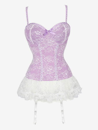 ラベンダーライトアプリコットストラップネックセクシーなウェディングドレス機能ボタンレースプリント女性用コルセット