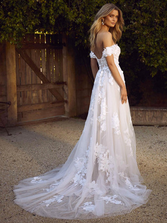 ウェディングドレスホワイトストラップレスノースリーブバックレストレインチュールロングレースブライダルガウン