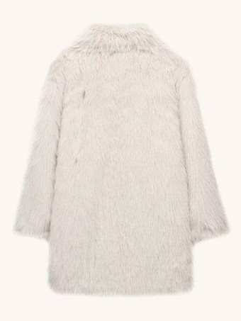 ホワイトフェイクファーミディコート ノッチラペル 冬 エコフレンドリー ロングジャケット レディース 2025