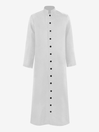 ホワイト ブラックヴィンテージレトロポリエステルボタン長袖中世修道士のローブ魔術師の制服司祭の教会の服 バーガンディ