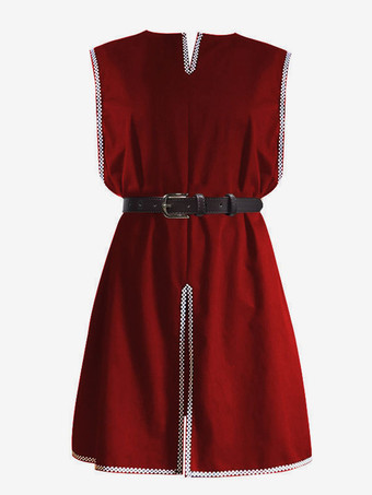 レッド コーヒーブラウンヴィンテージトップレトロ中世メンズレトロナイトチュニックラウンドカラーローブバトルウォリアーコスチューム バーガンディ