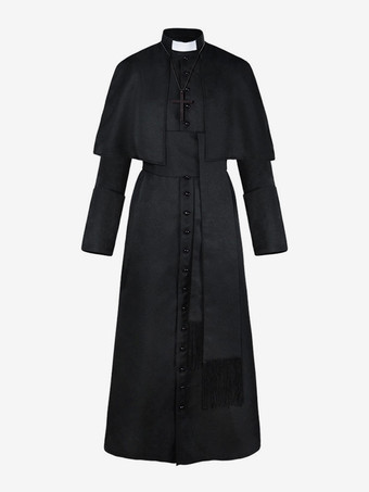 ブラックヴィンテージトップオーバーコートレトロソリッドカラー司祭衣装司祭中世レトロオーバーコート衣装